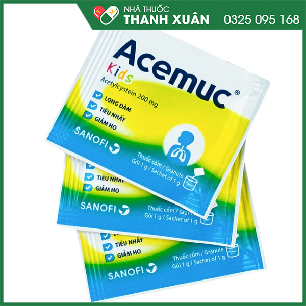 Acemuc kids 200mg hộp 30 gói tiêu chất nhầy